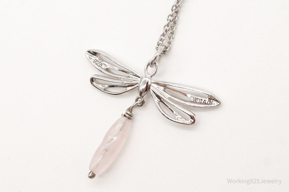 Rose Quartz Dragonfly Sterling Silver Necklace