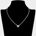 Dainty Butterfly CZ Stone Pendant Accent Rhinestone Paved Necklace
